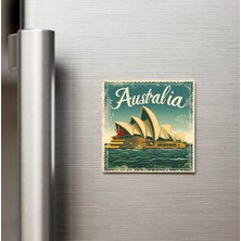 İberk Avustralya Australia - Posta Pulu Temalı Ülke - Baskılı Buzdolap Magneti Kare - 9x9 cm