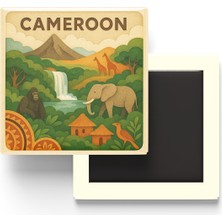 İberk Kamerun - Cameroon - Paper Cut Art - Baskılı Buzdolap Magneti Kare - 9x9 cm