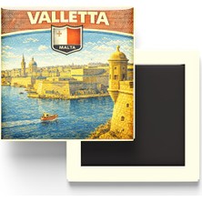 İberk Retro Malta Valletta Şehri Temalı Vintage Buzdolap Magneti – 9x9 cm