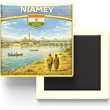 İberk Retro Nijer Niamey Şehri Temalı Vintage Buzdolap Magneti – 9x9 cm