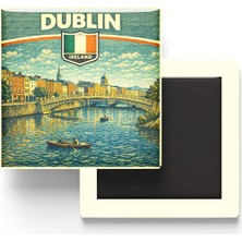 İberk Retro Irlanda Dublin Şehri Temalı Vintage Buzdolap Magneti – 9x9 cm