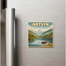 İberk Artvin Şehri - Pop-Art Travel - 9x9 cm Buzdolap Magneti