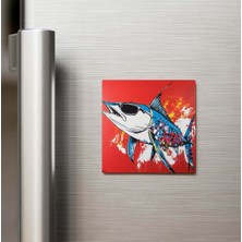 İberk Swordfish - Kılıçbalığı - Güneş Gözlüklü Style - Buzdolap Magneti - 9x9 cm