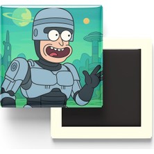 İberk Robocop - 9x9 cm Baskılı Kare Buzdolap Magneti (Rozetli)