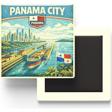 İberk Retro Panama Panama City Şehri Temalı Vintage Buzdolap Magneti – 9x9 cm