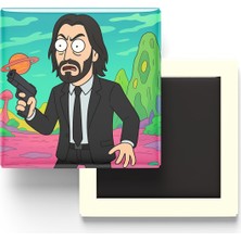 İberk John Wick - 9x9 cm Baskılı Kare Buzdolap Magneti (Rozetli)