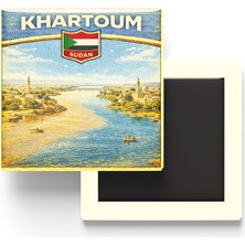 İberk Retro Sudan Hartum Şehri Temalı Vintage Buzdolap Magneti – 9x9 cm