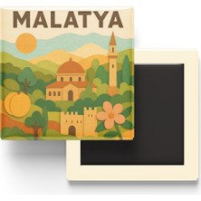 İberk Malatya - Memleket Temalı - Paper Cut Art - Baskılı Buzdolap Magneti Kare - 9x9 cm