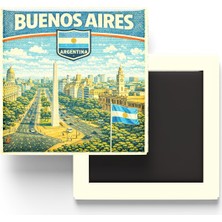 İberk Retro Arjantin Buenos Aires Şehri Temalı Vintage Buzdolap Magneti – 9x9 cm