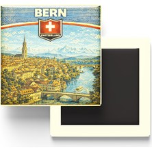 İberk Retro Isviçre Bern Şehri Temalı Vintage Buzdolap Magneti – 9x9 cm