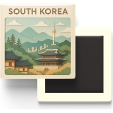 İberk Güney Kore - South Korea - Paper Cut Art - Baskılı Buzdolap Magneti Kare - 9x9 cm
