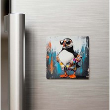 İberk Puffin - Puffin - Güneş Gözlüklü Style - Buzdolap Magneti - 9x9 cm