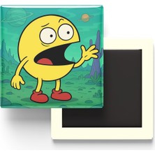 İberk Pac-Man - 9x9 cm Baskılı Kare Buzdolap Magneti (Rozetli)