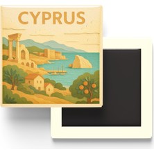 İberk Kıbrıs - Cyprus - Paper Cut Art - Baskılı Buzdolap Magneti Kare - 9x9 cm