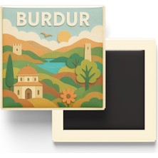 İberk Burdur - Memleket Temalı - Paper Cut Art - Baskılı Buzdolap Magneti Kare - 9x9 cm