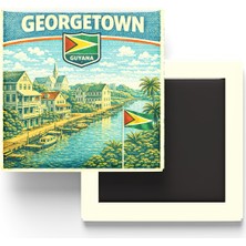 İberk Retro Guyana Georgetown Şehri Temalı Vintage Buzdolap Magneti – 9x9 cm