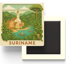 İberk Surinam - Suriname - Paper Cut Art - Baskılı Buzdolap Magneti Kare - 9x9 cm