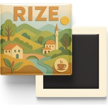 İberk Rize - Memleket Temalı - Paper Cut Art - Baskılı Buzdolap Magneti Kare - 9x9 cm