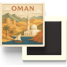 İberk Umman - Oman - Paper Cut Art - Baskılı Buzdolap Magneti Kare - 9x9 cm