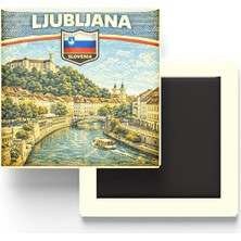 İberk Retro Slovenya Ljubljana Şehri Temalı Vintage Buzdolap Magneti – 9x9 cm