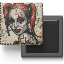 İberk Harley Quinn - Baskılı Buzdolap Magneti Kare - 9x9 cm