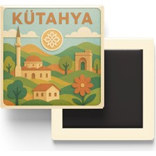 İberk Kütahya - Memleket Temalı - Paper Cut Art - Baskılı Buzdolap Magneti Kare - 9x9 cm