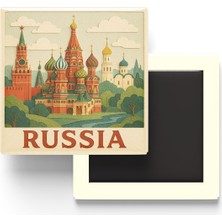 İberk Rusya - Russia - Paper Cut Art - Baskılı Buzdolap Magneti Kare - 9x9 cm
