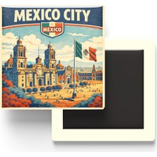 İberk Retro Meksika Meksiko City Şehri Temalı Vintage Buzdolap Magneti – 9x9 cm