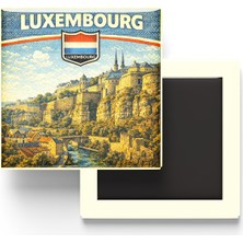 İberk Retro Lüksemburg Lüksemburg Şehri Temalı Vintage Buzdolap Magneti – 9x9 cm