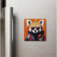 İberk Red Panda - Kızıl Panda - Güneş Gözlüklü Style - Buzdolap Magneti - 9x9 cm