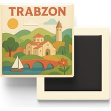 İberk Trabzon - Memleket Temalı - Paper Cut Art - Baskılı Buzdolap Magneti Kare - 9x9 cm