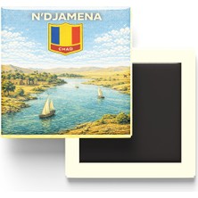 İberk Retro Çad Ndjamena Şehri Temalı Vintage Buzdolap Magneti – 9x9 cm