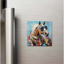 İberk Horse - At - Güneş Gözlüklü Style - Buzdolap Magneti - 9x9 cm