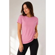 Sidelya Concept Basic Tişört Bisiklet Yaka Kısa Kol Günlük Yazlık Slim Fit T-Shirt - Pembe