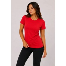 Mç Plus Basic Tişört Bisiklet Yaka Kısa Kol Günlük Yazlık Slim Fit T-Shirt - Kırmızı