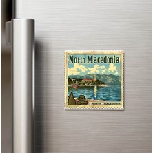İberk Kuzey Makedonya North Macedonia - Posta Pulu Temalı Ülke - Baskılı Buzdolap Magneti Kare - 9x9 cm
