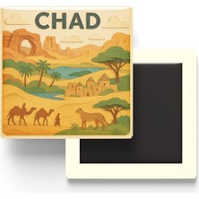 İberk Çad - Chad - Paper Cut Art - Baskılı Buzdolap Magneti Kare - 9x9 cm