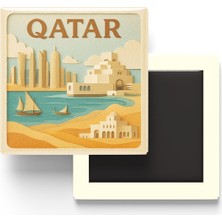 İberk Katar - Qatar - Paper Cut Art - Baskılı Buzdolap Magneti Kare - 9x9 cm
