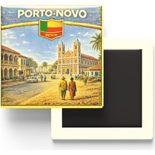 İberk Retro Benin Porto-Novo Şehri Temalı Vintage Buzdolap Magneti – 9x9 cm