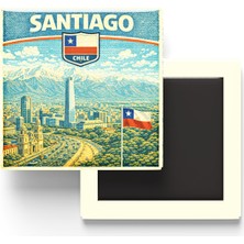 İberk Retro Şili Santiago Şehri Temalı Vintage Buzdolap Magneti – 9x9 cm