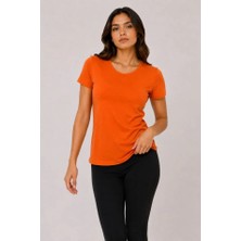 Equri Basic Tişört Bisiklet Yaka Kısa Kol Günlük Yazlık Slim Fit T-Shirt - Turuncu