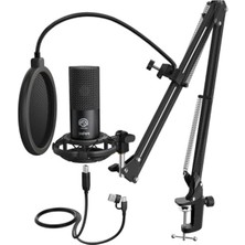 MarkEntegra Fıfıne Stüdyo Kondansatör USB Mikrofon Bilgisayar Pc Mikrofon Kiti Ayarlanabilir Makas Kol Standı Şok Montaj Enstrümanlar Ses Kaydı Podcasting Youtube Karaoke Oyun Akışı - T669