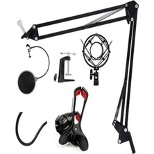 MarkEntegra Mikrofon Standı Süspansiyonlu + Pop Filter 3'lü Set Telefon Tutucu Masa Standı 110 cm Ses Kayıt