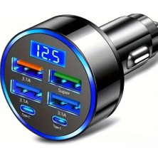 SHC4200 6 Portlu Hızlı Araç Şarj – 4 USB + 2 Type-C Çıkışlı Dijital Göstergeli Oto Şarjı
