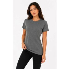 Basic Tişört Bisiklet Yaka Kısa Kol Günlük Yazlık Slim Fit T-Shirt - Antrasit