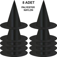 SÜS Mey Ithalat® 8 Adet Siyah Cadı Şapkası – Yetişkin &amp; Çocuk Kostüm Aksesuarı