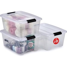 MarkEntegra , 3'lü Set Istiflenebilir Saklama Kutusu, Klik Kilitli – New Top Box Ntb-15 – Plastik, Şeffaf, 3 x 15 L, U 39,5 x G 29 x Y 18,6 cm