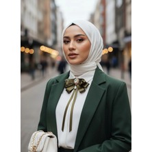 Jivva's Collection Kadın Fiyonk Broş-Haki Saten. Parlayan Rhinestone Çiçek Detaylı. Fiyonk Broş Kurdele. Boyun Kravat