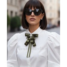 Jivva's Collection Kadın Fiyonk Broş-Haki. Çiçek Boncuk Detaylı. Fiyonk Broş Kurdele. Boyun Kravat