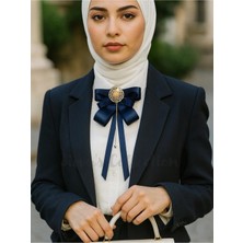 Jivva's Collection Kadın Fiyonk Broş-Lacivert. Rheinstone ve Sallantılı Detaylı. Fiyonk Broş Kurdele. Boyun Kravat